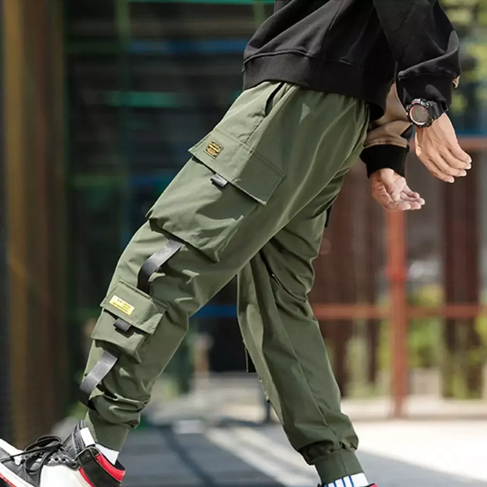 

NEW IN New Summer Men Cargo Pants Side Pockets Stretchy Waist Drawstring Strap Decor Ankle-banded Jogger Pants Daily Clothes