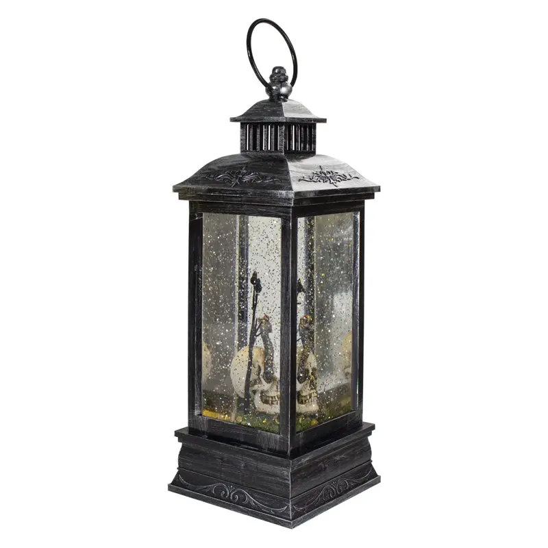 

Шикарный матовый серебристый и черный фотографический светильник с черепом и снежным глобусом с жуткими звездами на Хэллоуин для стильного домашнего декора.