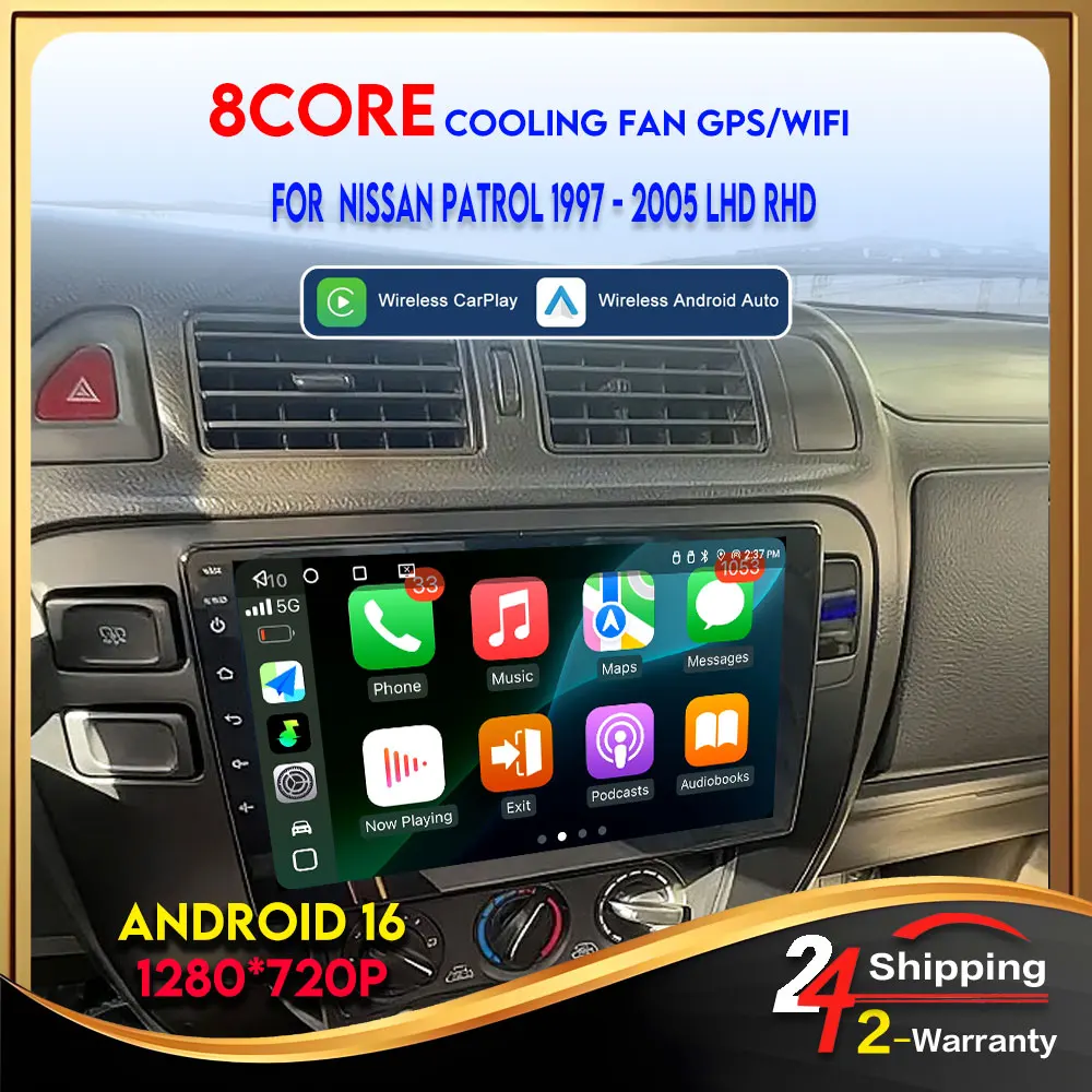 Фото Автомагнитола для Nissan Patrol 1997-2005 (левый/правый руль) с Carplay, Android Auto, беспроводным подключением, 8-ядерным процессором, Wi-Fi, GPS, мультимедийный проигрыватель, автомобильная стереосистема №1