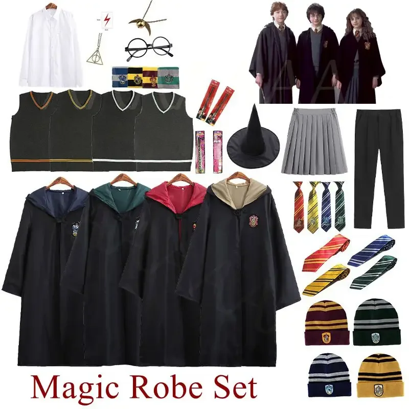 Child Adult Harryy Potter Cosplay Costume Wizarding Robe Cloak Scarf Hermione Skirt Shirt Gryffindor Accessories Gifts