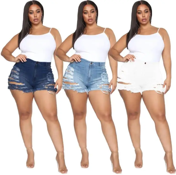 

2021 Sexy High Waist Hole Denim Shorts For Women Distressed Cutoff Ripped Jeans New Summer