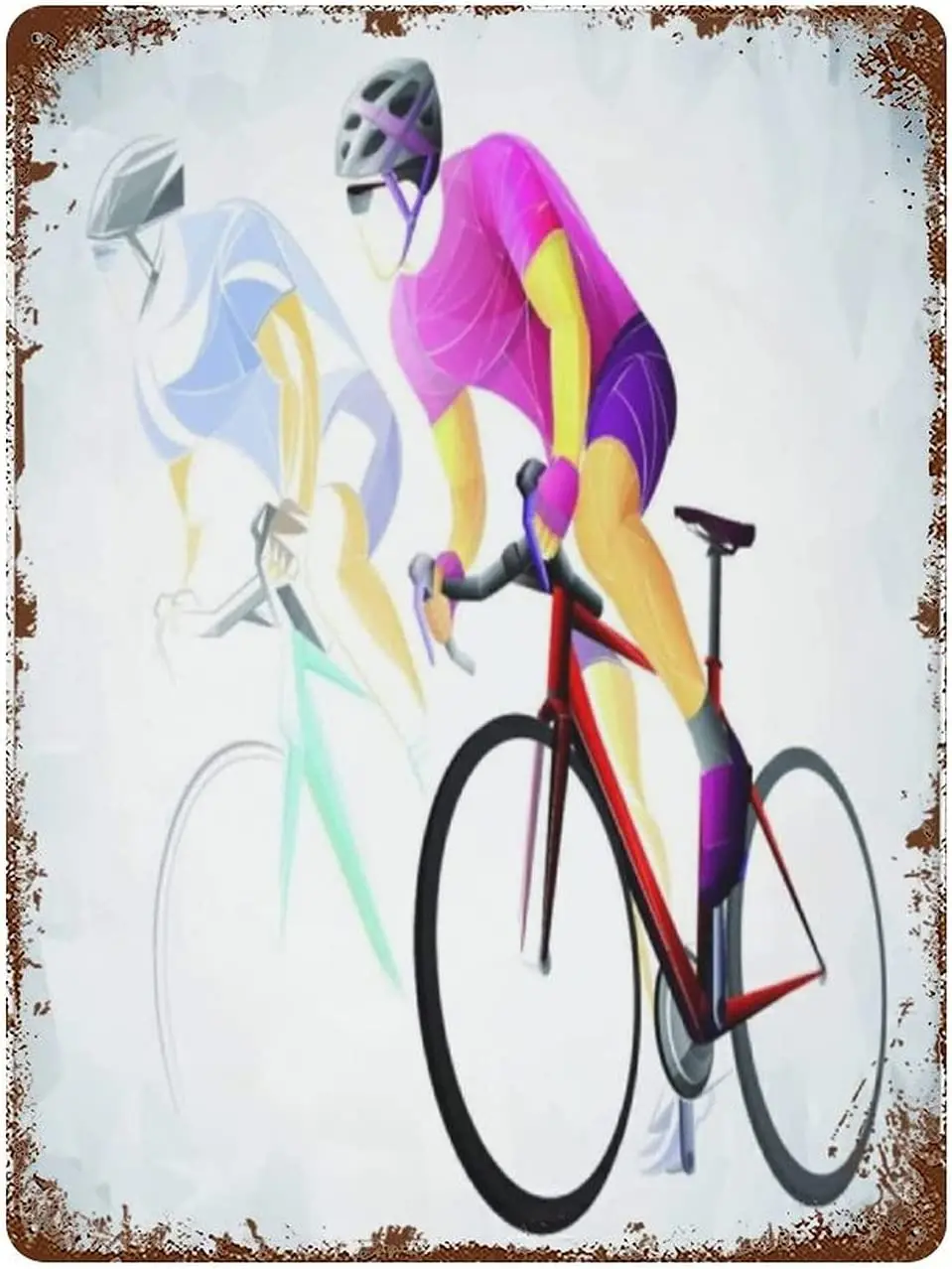

Велосипедный спорт велосипедист красный вектор, жестяная вывеска настенная железная живопись настенное украшение Искусство ретро-таблички постер подвесное украшение для
