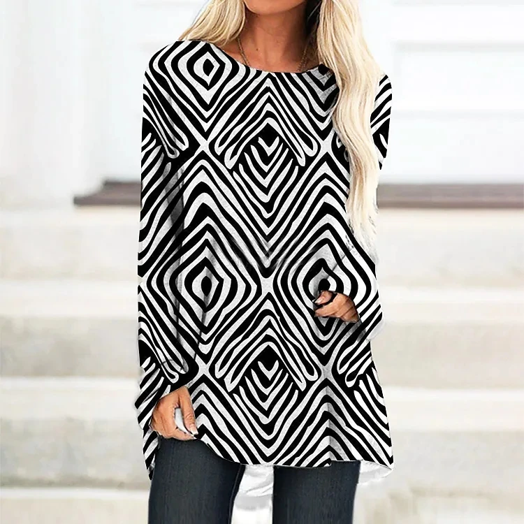 

Women's T Shirt Tee Abstract Geometric Flower Painting Active Streetwear Sweatshirt Long Sleeve Floral Print Round Neck