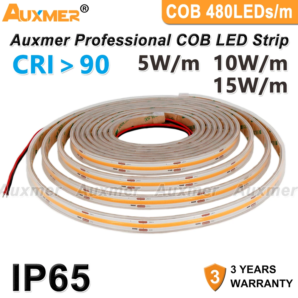 Auxmer профессиональная светодиодная лента COB 480 LEDs/m IP65 16.4ft