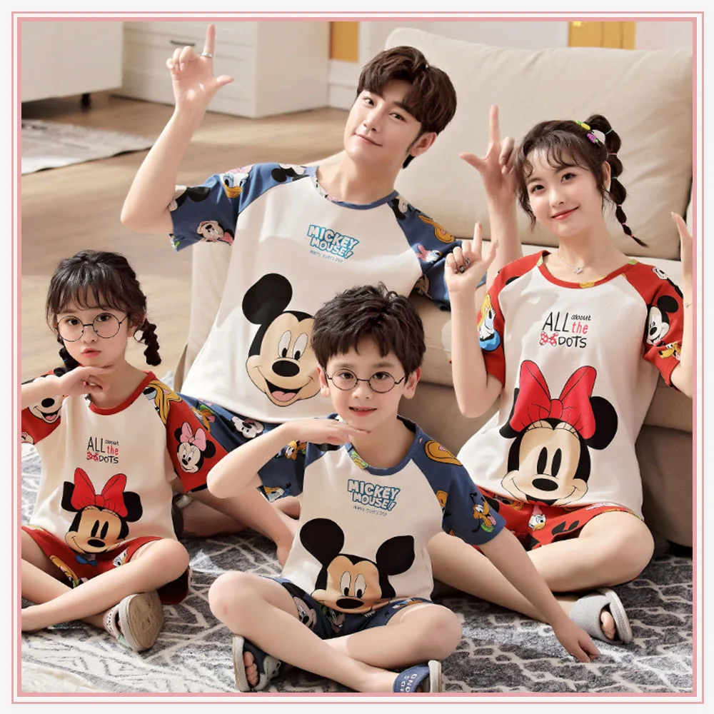 

A Family Disney Donald Duck Pink Parent-Child Pajama Set Pyjamas Cartoon Mickey Mouse Homewear Sleepwear Kids Clothes Set