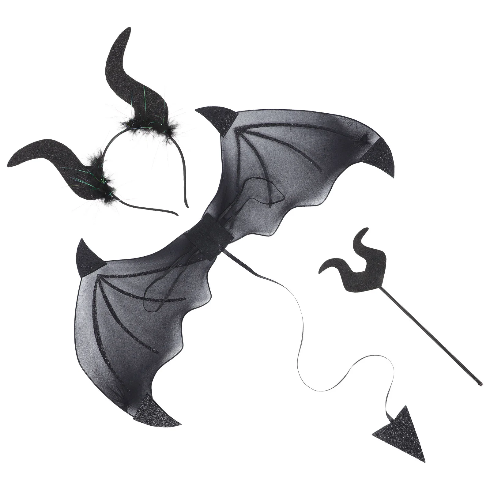 

1 Set of Halloween Cosplay Costume Set Horn Headband Wing Stick Prop Performance Props