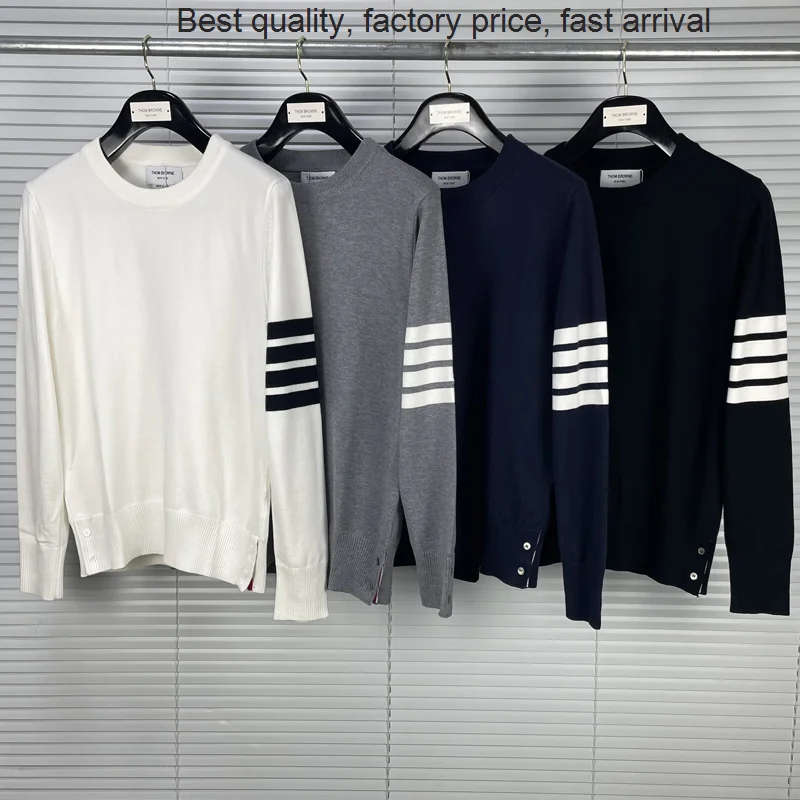 High quality luxury brand 2023 TB THOM Fashion Brand Sweaters Men Slim O-Neck Pullovers long Sleeve Striped Cashmere Wool Spring