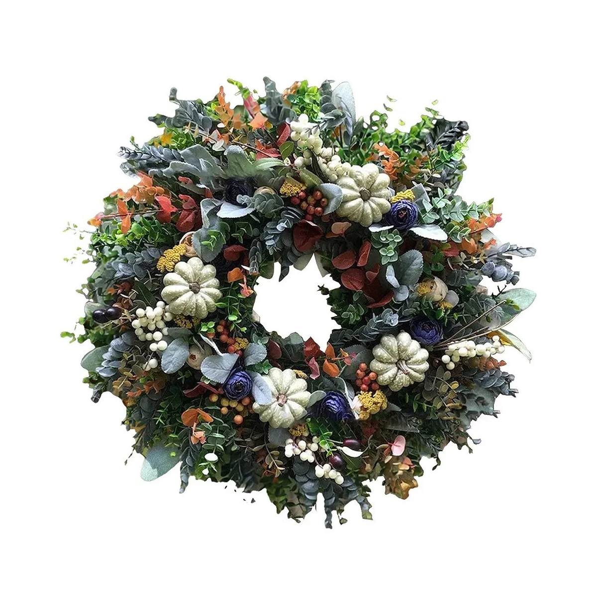 Белый венок Ranunculus с тыквами Осенний декор для входной двери большой белый ручной