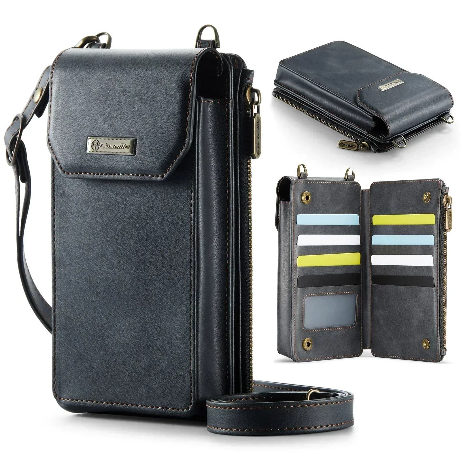 Multifunctional Mobile Phone Shoulder Strap bag For Apple IPhone Samsung Xiaomi Huawei Google Leather Wallet Universal