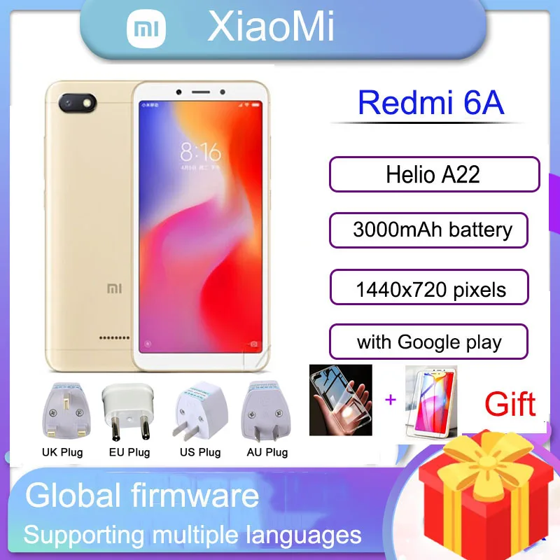 Смартфон Xiaomi Redmi 6A 3 ГБ 32 googleplay global rom телефон с полным экраном 5 45 дюйма и