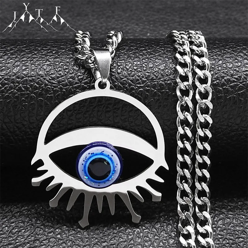 

Hip Hop Evil Eye Pendant Necklaces For Women Stainless Steel Creative Turkish Blue Eye Pendant Choker Statement Necklace Jewelry