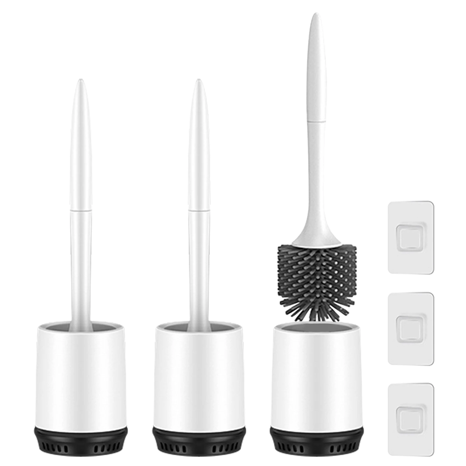 

3pcs Wall Mounted Toilet Brush With Holder Ventilated Drying Silicone Floor Standing Bathroom Cleaning Sturdy Long Handle