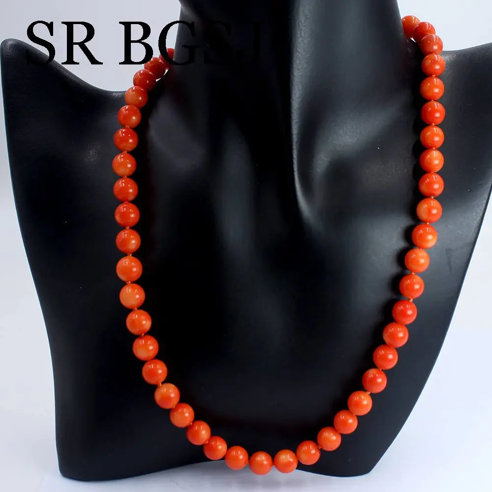 

Free Shipping 8-9mm Brilliant Orange Coral Natural Pendant Chokers Collar Delicate Design Rope Necklace For Women