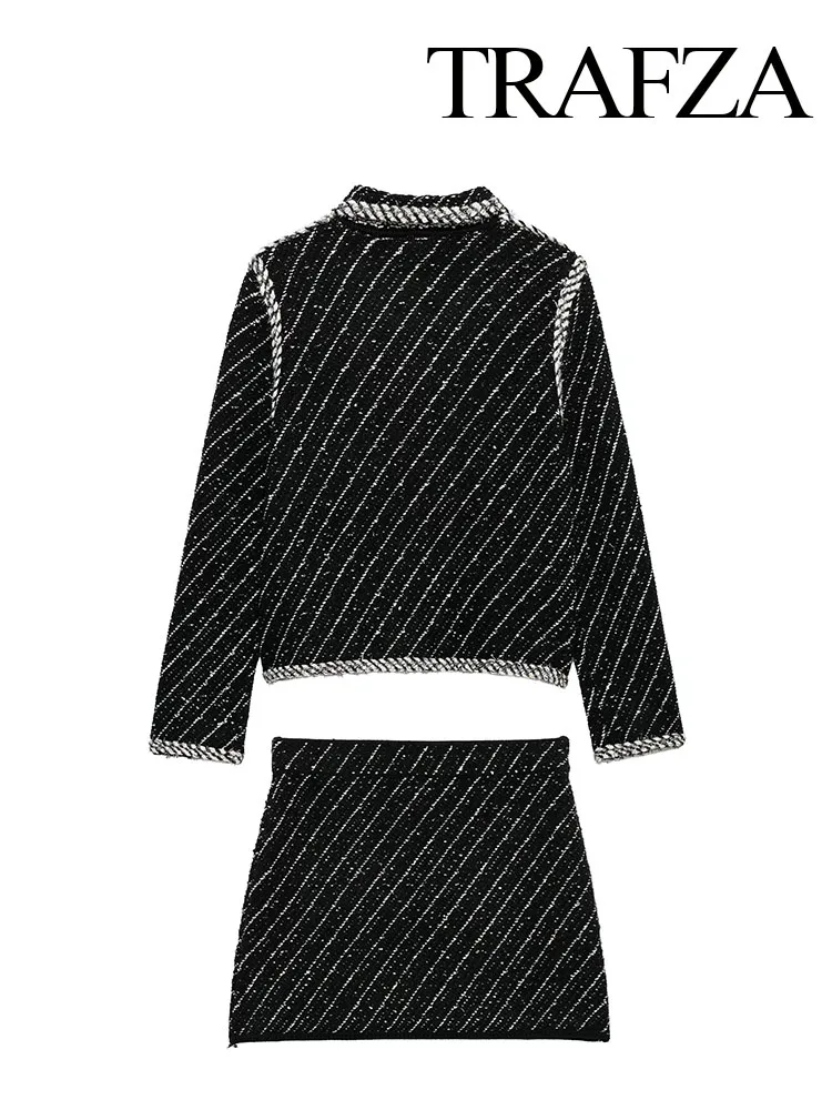 TRAFZA женский костюм с юбкой шикарный однобортный вязаный кардиган в полоску