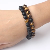 5a natural stone bracelet 8mm aaa yellow tiger eye frosted black stone bracelet for diy jewelry couple men and women accessories