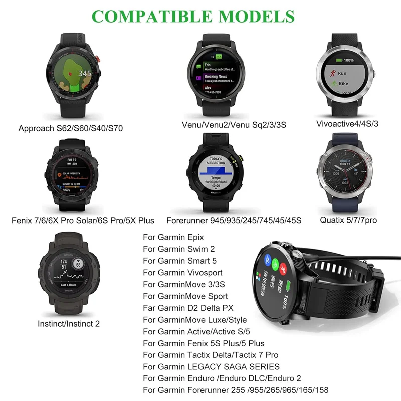 USB плетеный кабель для зарядного устройства Garmin Fenix 8 7 7S 7X 6 6S 6X 5 5S Venu 2 Forerunner 745 955 945