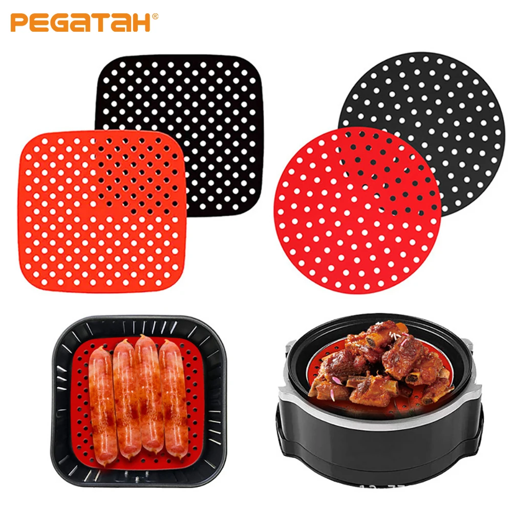 

Reusable Silicone Air Fryer Mat Liner Non-Stick Steamer Pad Baking Liner Food Baking for AirFryer Oven Accessories Round Square