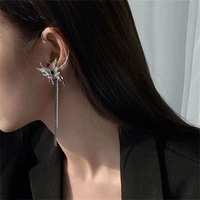 long tassel shiny zircon butterfly ear clip without piercing earrings for women rose flower ear cuff korean style party jewelry