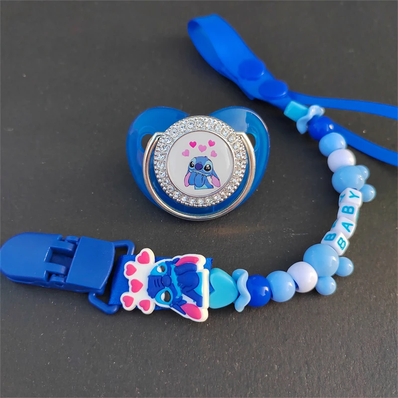 

Blue luxury bead pacifier chain clip newborn Bling Pacifier clip BPA-free silicone nipple letter false soothing feeding bracket