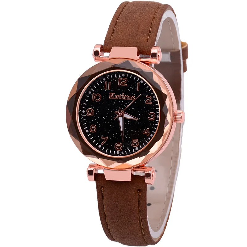 

Часы женские с кожаным ремешком, повседневные романтические модные простые наручные, с изображением звёздного неба