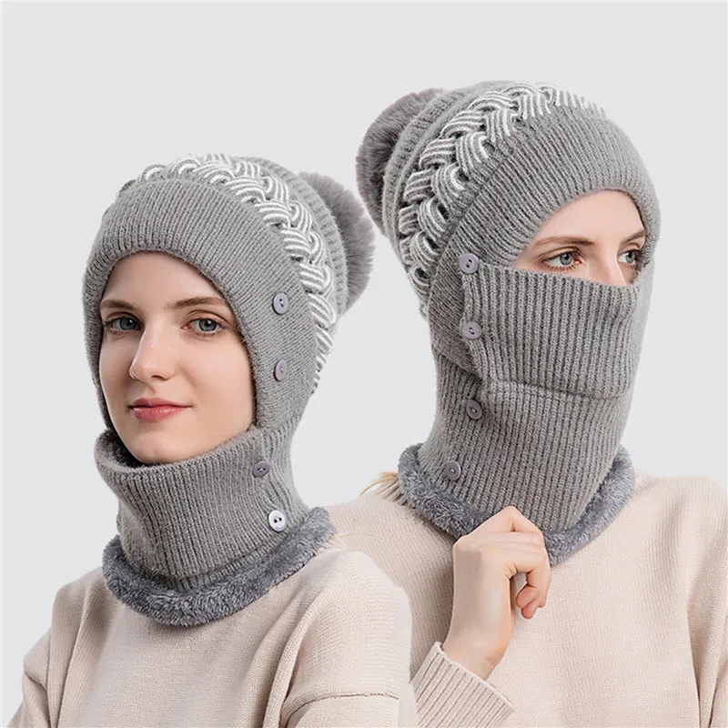 

Зимний комплект из шапки и шарфа 2023 зимняя женская теплая вязаная шапка для велоспорта плюшевая ветрозащитная шерстяная защита ушей