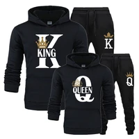 2022 king queen men set fashion lover couple sportwear printed hooded clothes 2pcs set hoodie and pants plus size hoodies women