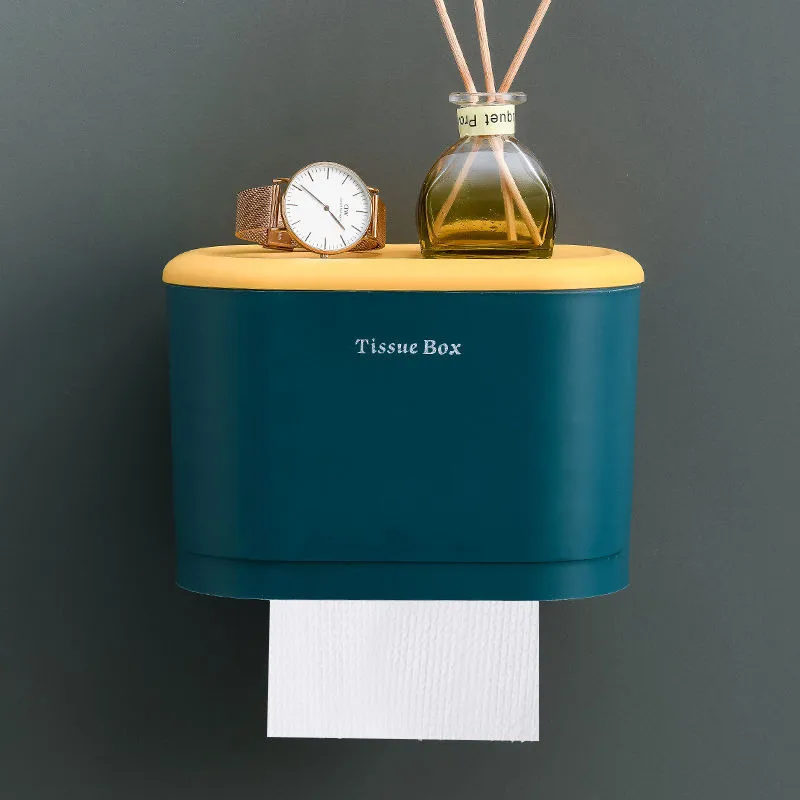 

2022 New Toilet Tissue Box Toilet Paper Rack Wall-mount Creative Waterproof Paper Box Free Punch Plastic Tissue Shelf Organizers