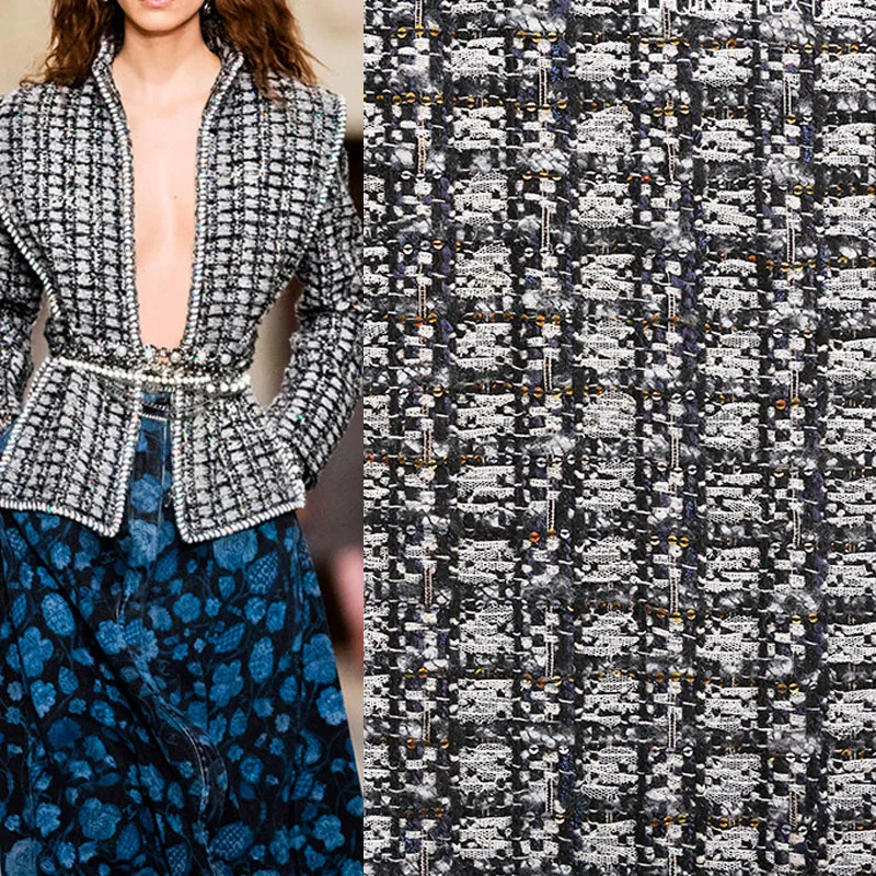 

Женская твидовая ткань в черно-белую клетку, 50x145 см