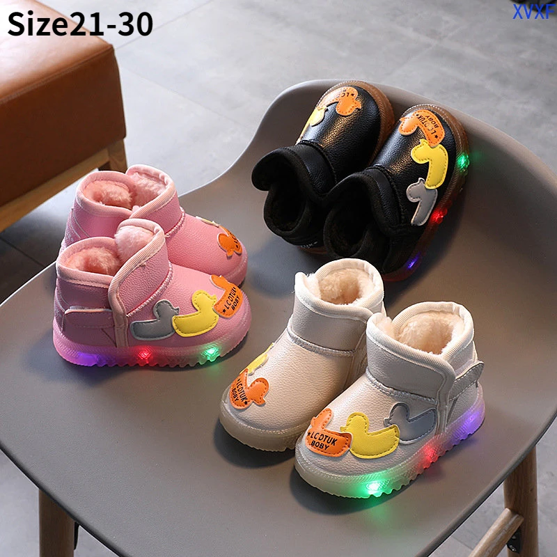 Light on Childrens Shoes 1-6 Years Old 3 Boys' Snow Boots Girls Plush Thickened Cotton Shoes Babys Walking Shoes Trend