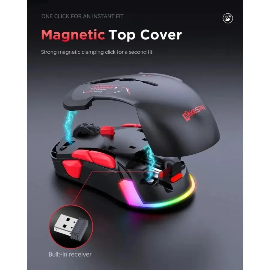 MKESPN W12 10-кнопочная беспроводная Bluetooth-макро-игровая мышь для обеих рук