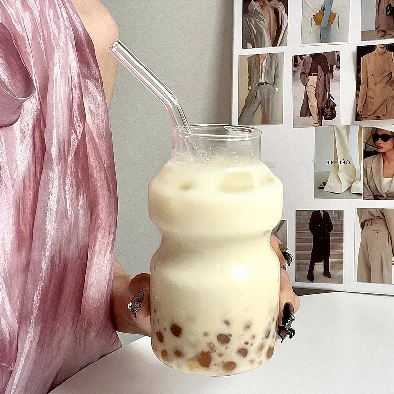 250 мл/440 мл стеклянная чашка кружка для холодной воды с бамбуковой крышкой кофе