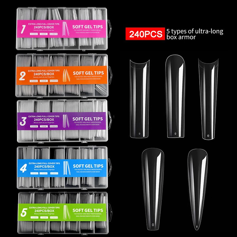 240 шт./кор. высокоакриловые прозрачные без складок накладные ногти во французском