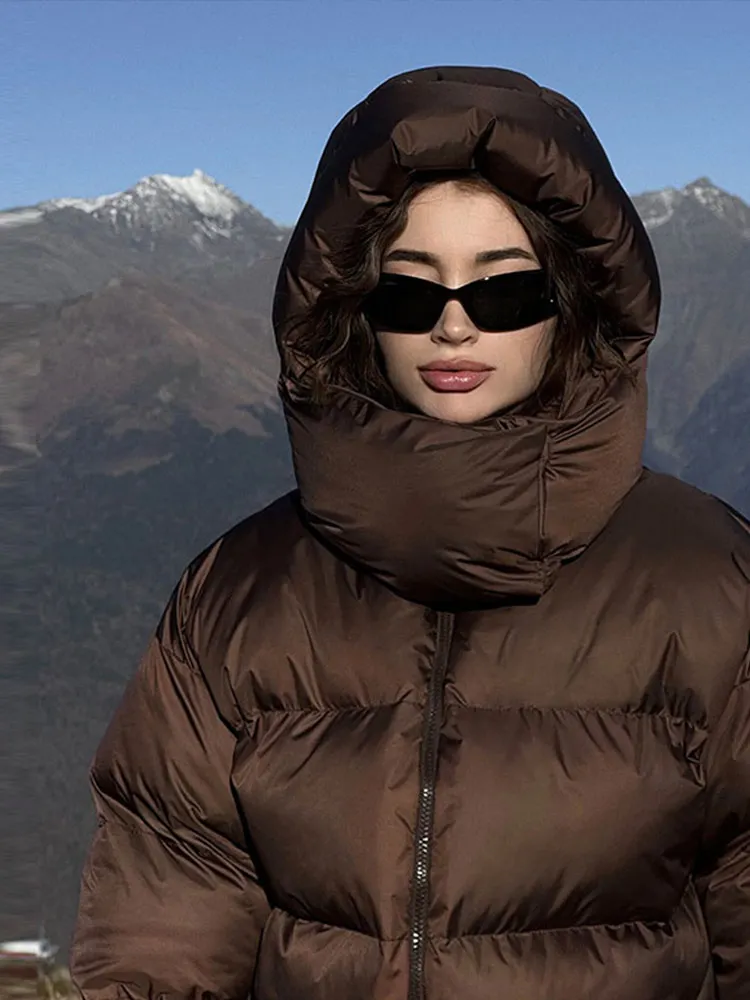 Повседневное пуховое пальто с воротником-стойкой и толстовками женские