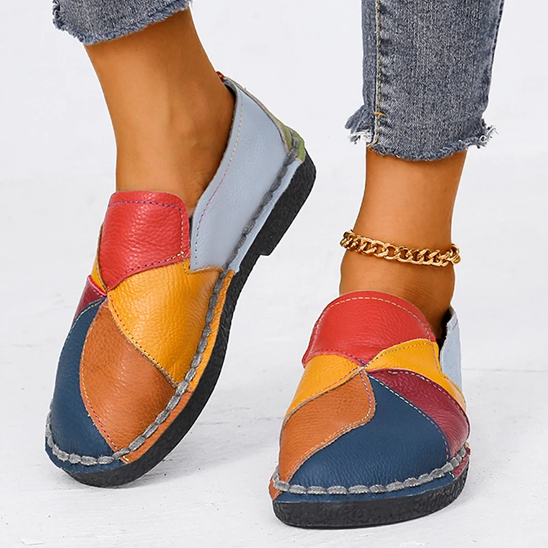 New Women Genuine Leather Flats  Shoes Cut Out Leather  Moccasins Women Boat Shoes  Ladies Casual Shoes