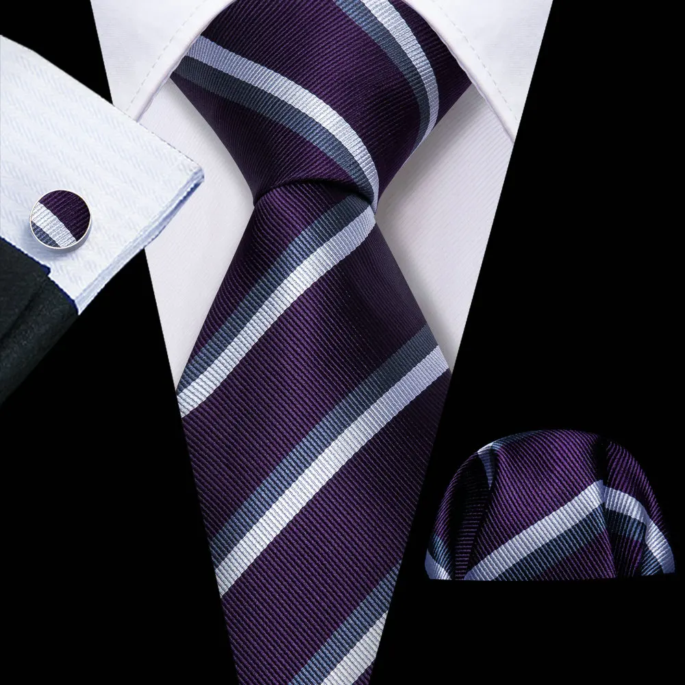 

Fashion Navy Blue Striped Men Silk Necktie Brooches Men Tie Handkerchief Cufflinks Sets Men Gift Barry.Wang Designer