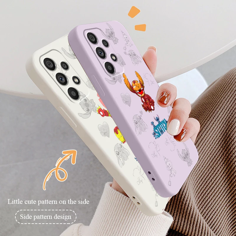 

Disney Stitch Iron Man Cute Liquid Rope Funda Phone Case For Samsung A73 A53 A33 A52 A32 A23 A22 A71 A51 A21S A03S A50 A30 5G