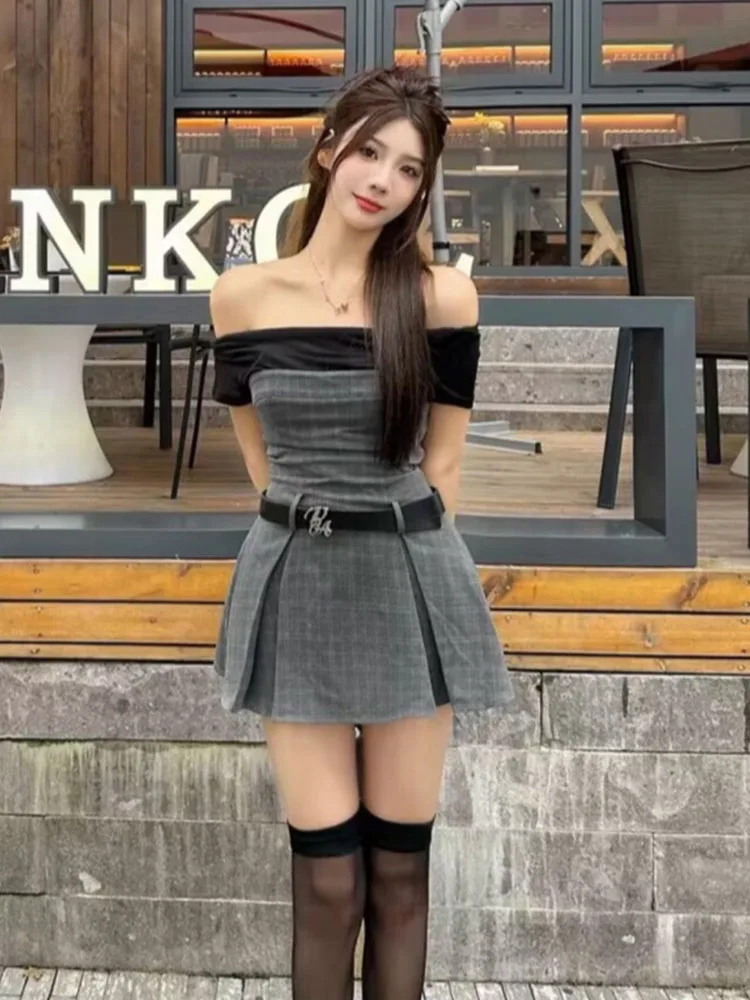 Новый дизайн элегантные цельнокроеные платья имитация двух предметов женское