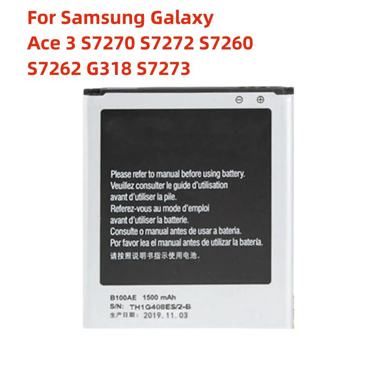 

Оригинальный аккумулятор B100AE 1500 мАч для Samsung Galaxy Ace 3 S7270 S7272 S7260 S7262 G318 S7273