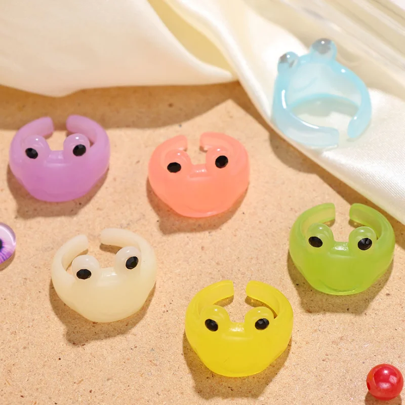 

Cute Color Frog Rings Resin Transparent Colorful Acrylic Fashion Cartoon Frog Open Ring Party Men and Women Jewelry Gift Hip Hop
