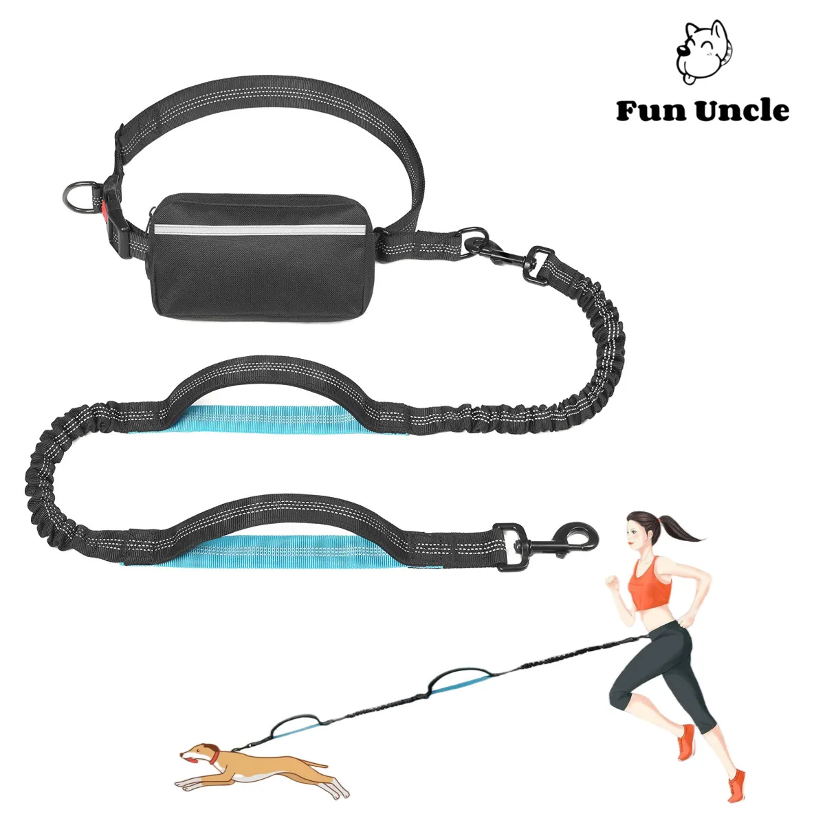 Hands Free Dog Leash with Zipper Pouch, Dual Padded Handles and Durable Bungee for Walking, Jogging and Running Your Dog