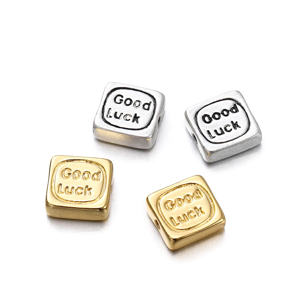 2 шт./Лот 18K позолоченная латунная этикетка на удачу ожерелье кулон квадратный