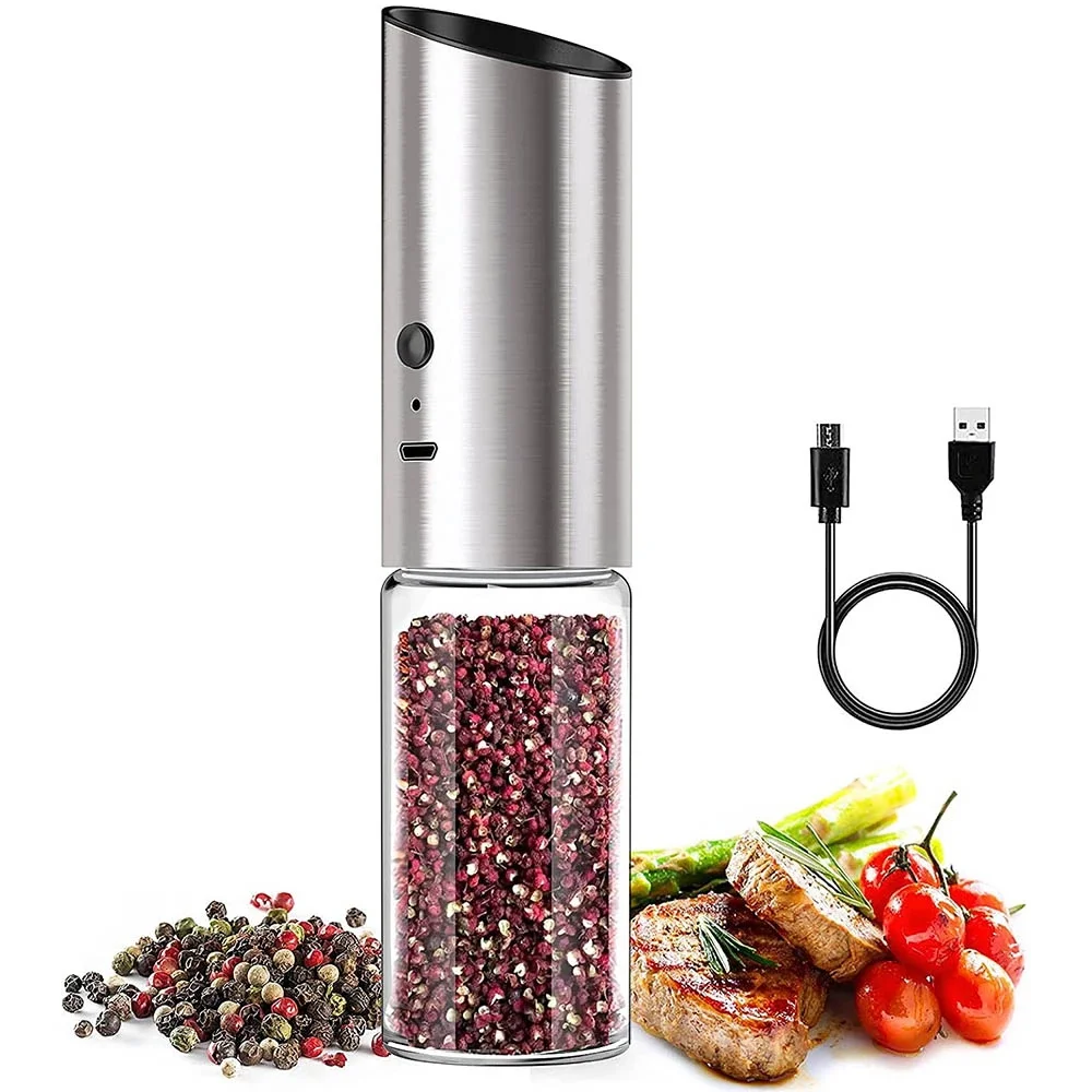 

Electric Salt Pepper Grinder USB Rechargeable Automatic Pepper Mill Adjustable Coarseness Wireless Spice Grain Mills Kitchen