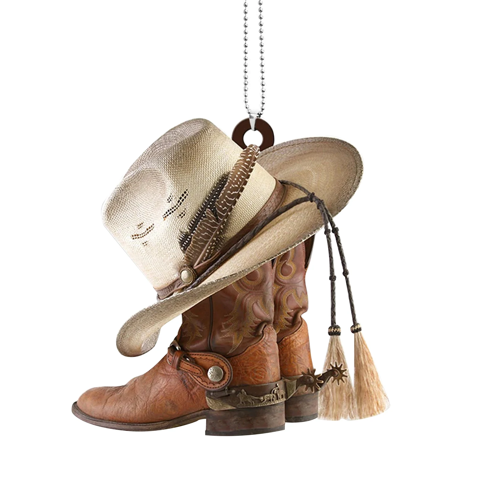 

Car Rear View Mirror Pendant Arcylic Hangings Car Accessories Car Ornament Gift Craft Decor Sling Design Cowboy Boots And Hats