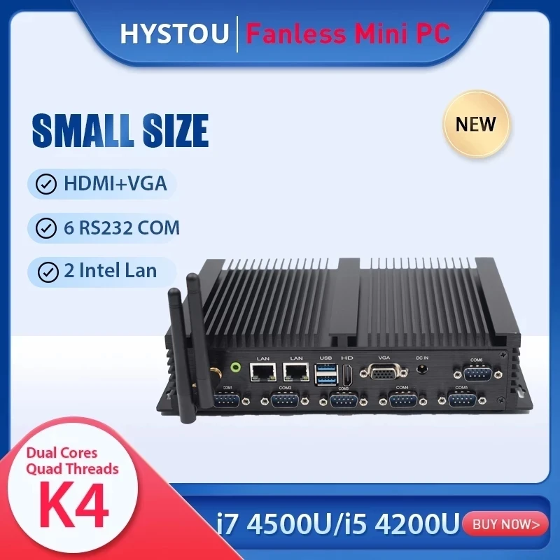

HYSTOU Mini PC Intel Core i5 4200U i74500U J412516GB 6 RS232 COM Windows 10 HDMI VGA Desktop Industrial