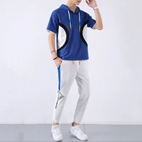 summer short sleeved t shirt mens trousers waffle casual sports suit 2022 new two piece youth suit men