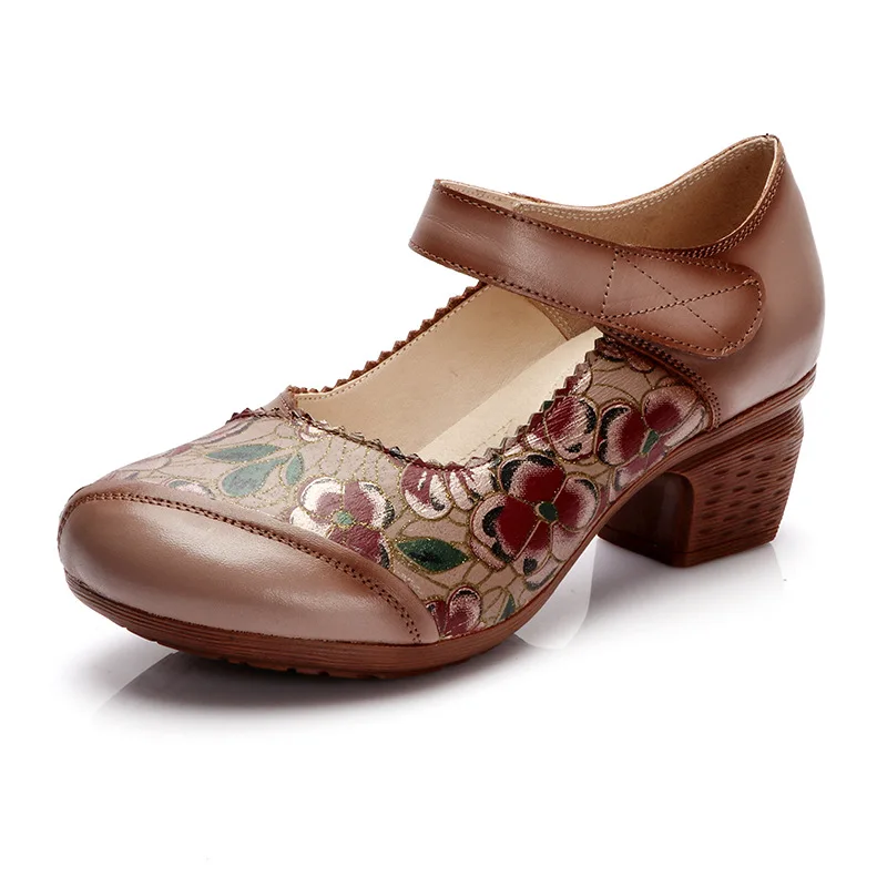 Retro Pumps Shoes For Women Med Block Heels Handmade Mary Janes Shoes 2023 Ladies Vintage True Leather Elegant Pumps Shoes 2023