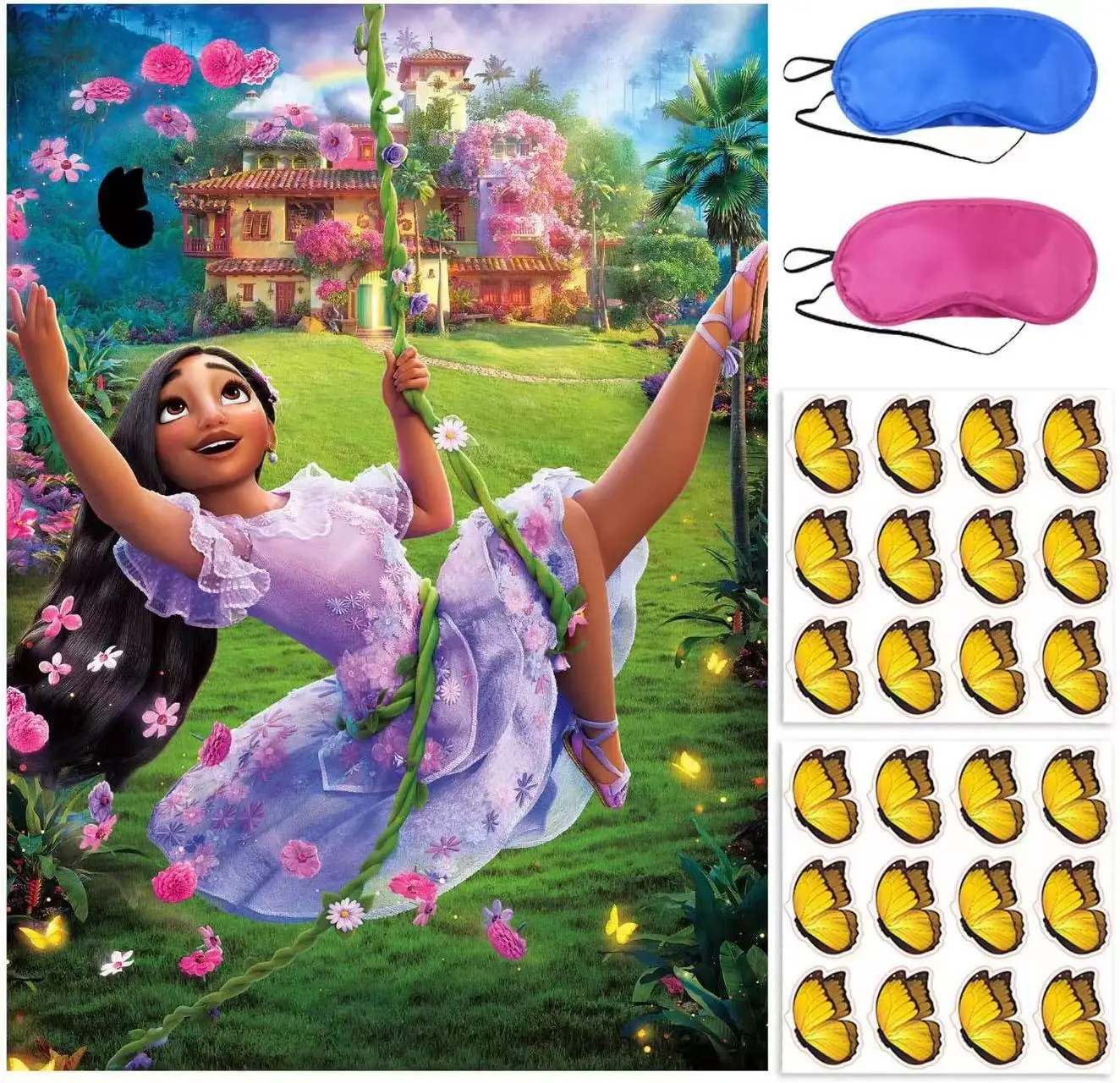 

Disney Encanto Birthday Party Supplies Mirabel Party Game Sticker Poster Blindfold Magic Full House Poster Background Wall Decor