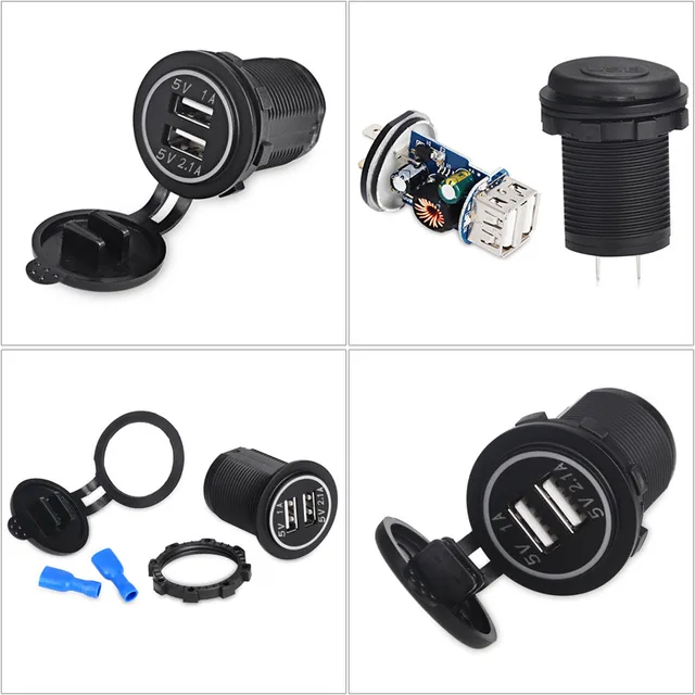 Universal Car Charger Dual USB Car Charger Socket 5V 2.1A 3.1A Waterproof Motorcycle/Vehicle/Auto/Car Power Adapter 4