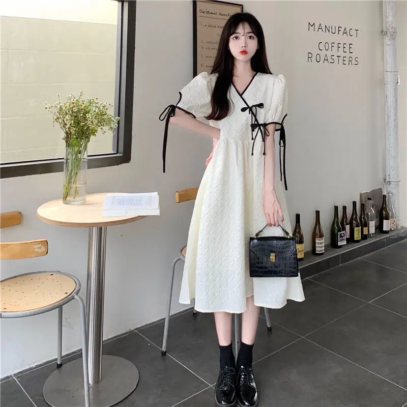 

Large dress women's 2022 summer new fat mm design sense improved cheongsam high waist slim A-line skirt national trend