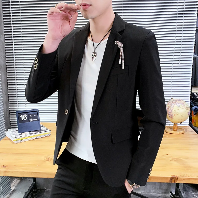 

Men's Korean Slim Suit Men's Autumn Pure Color Small Suit Men's Jacket Casual Personality Single West Jacket All-match